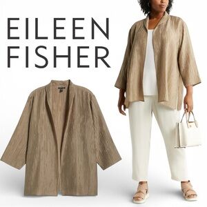 Eileen Fisher Jacket Women Beige Size M Open Front Textured NWT